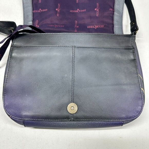 Anuschka Purple Black Floral Hand Painted Leather Crossbody Bag + Card Holder - Picture 7 of 15